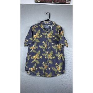 Huntington Shirt Mens XL Blue Floral Hawaiian Short Sleeve Button Front Casual